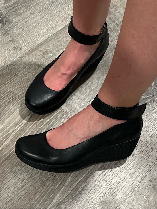 Clarks Shoes - Clark’s Black Ankle-Strap Wedge Pumps / mary jane clogs